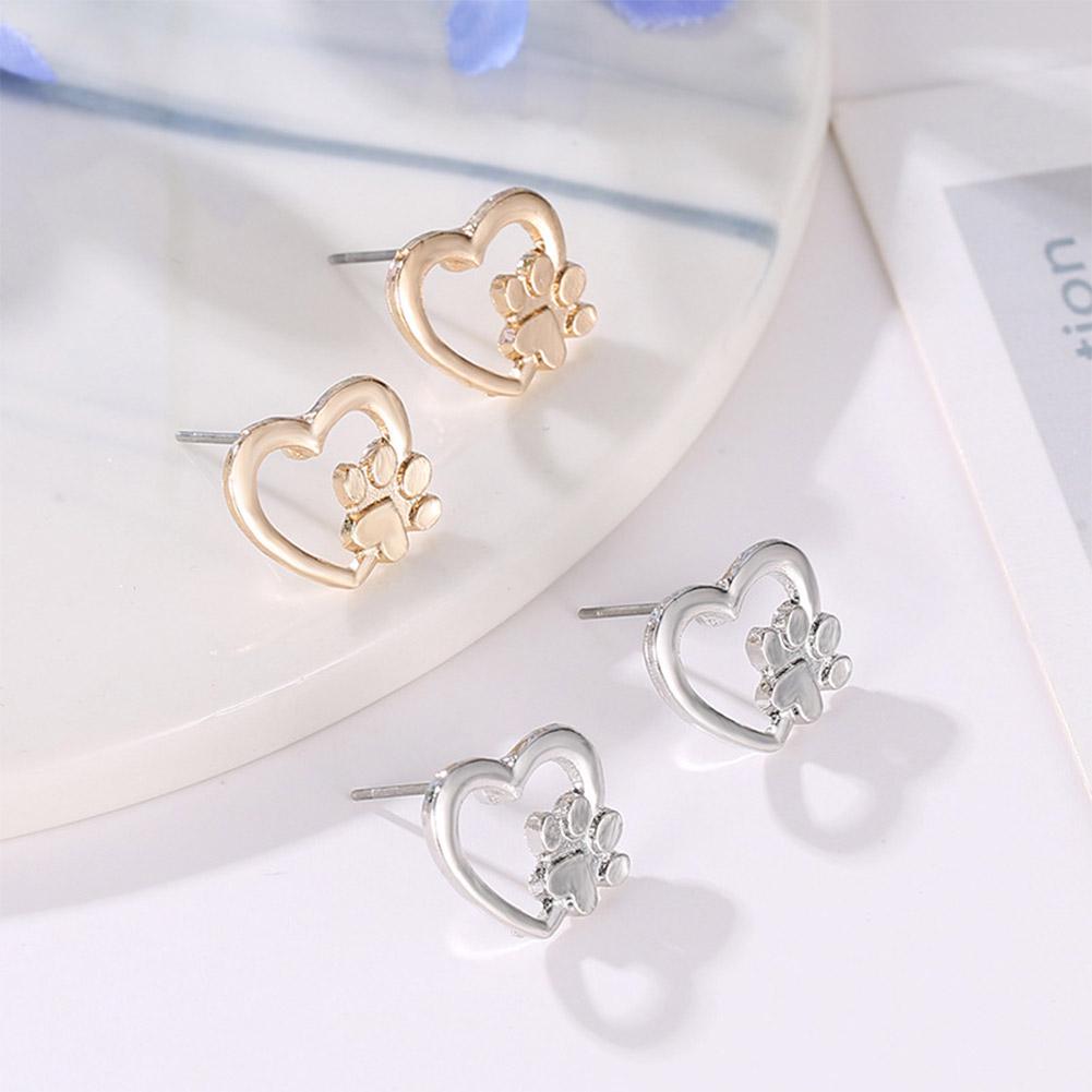 Women Concise Dog Paw Love Shape Fashion Earrings