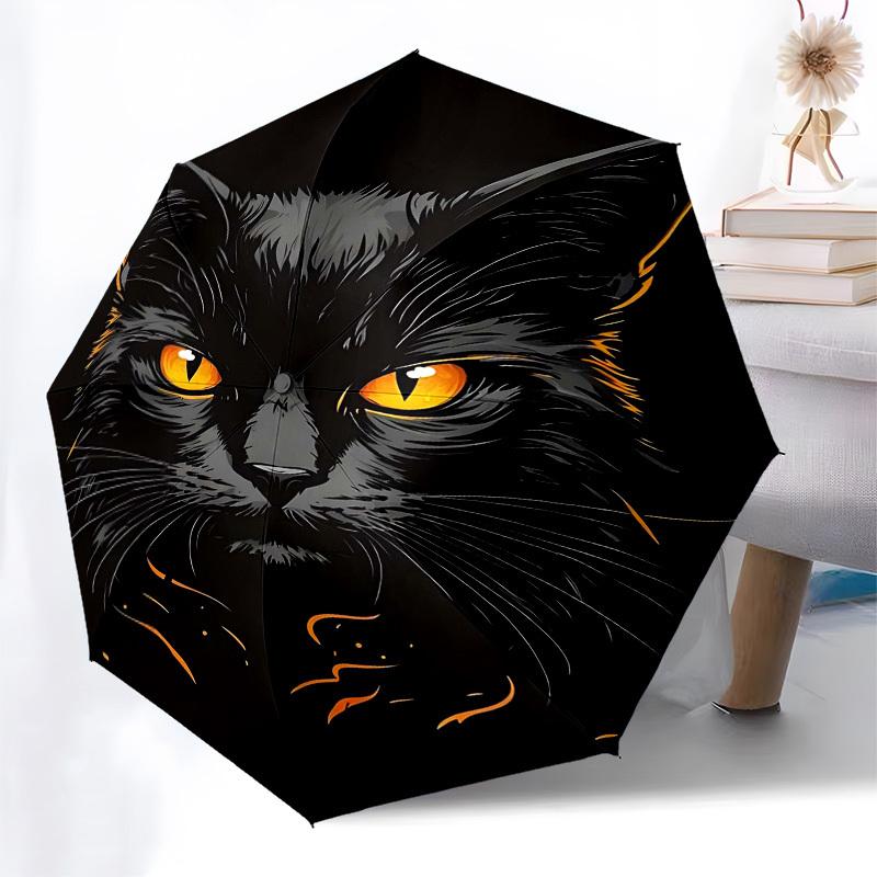 1pc Cat faceOpen/Close Umbrella-Windproof, Compact Travel Umbrella, Sturdy 8-Rib Shaft, Outdoor Accessory1187