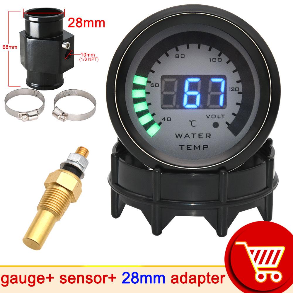 52mm Black Shell Auto Car Water Temperature Gauge Temp Meter 40-140 Celsius with Water Temp Sensor 10mm Thermometer Adapter