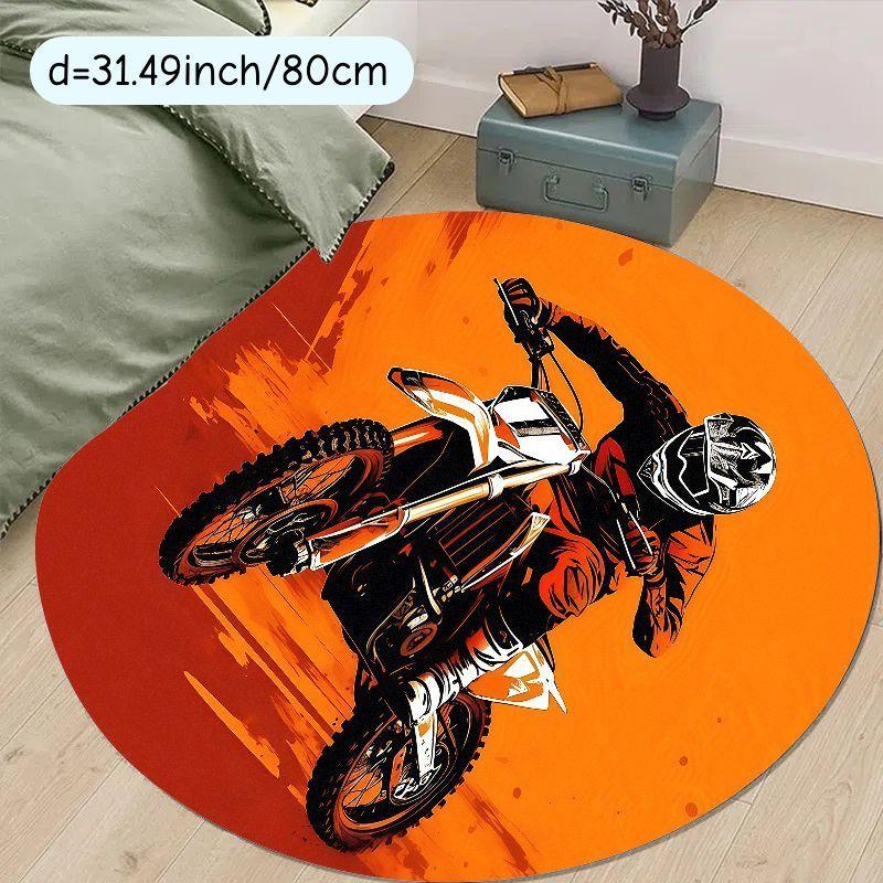 

Мотокроссмен Оранжевый Круглый Коврик Действия Фланелевый Коврик для Пола на Тему Экстремальных Видов Спорта для Комнаты Подростка Антиусталостный Моющийся Ковер для Гаража 60cm