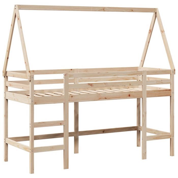 VidaXL Bunk Bed with Ladder and Roof 80x200 Cm Solid Pine Wood, Mid Sleeper, Loft Bed with Ladder, Bed 3282112