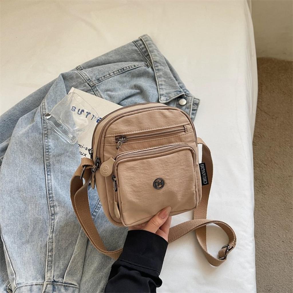 Shoulder Bag Women Nylon  Multi Compartment Adjustable Strap Daily Commute