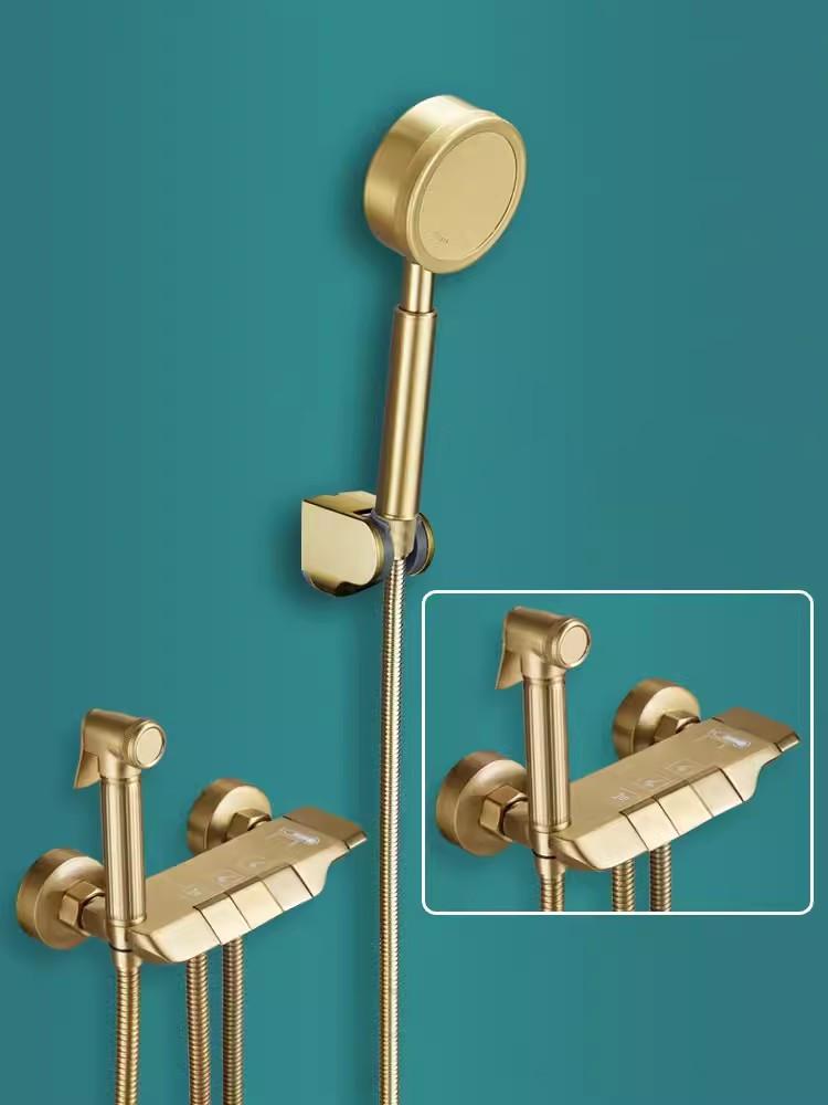 Tuqiu Brushed Gold Bathroom Shower Faucet Set Wall Mounted Shower Faucet, Bathroom Cold and Hot Bath and Shower Mixer Taps Brass