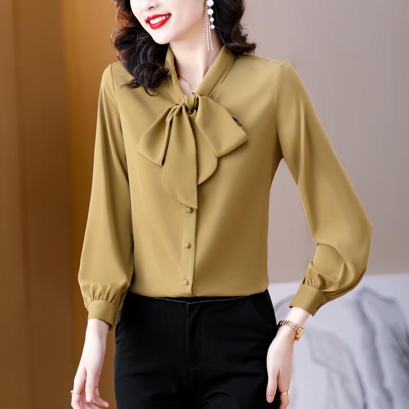 Women's Fashion Silk Long-Sleeve Bow Shirt, 2025 New Collection
