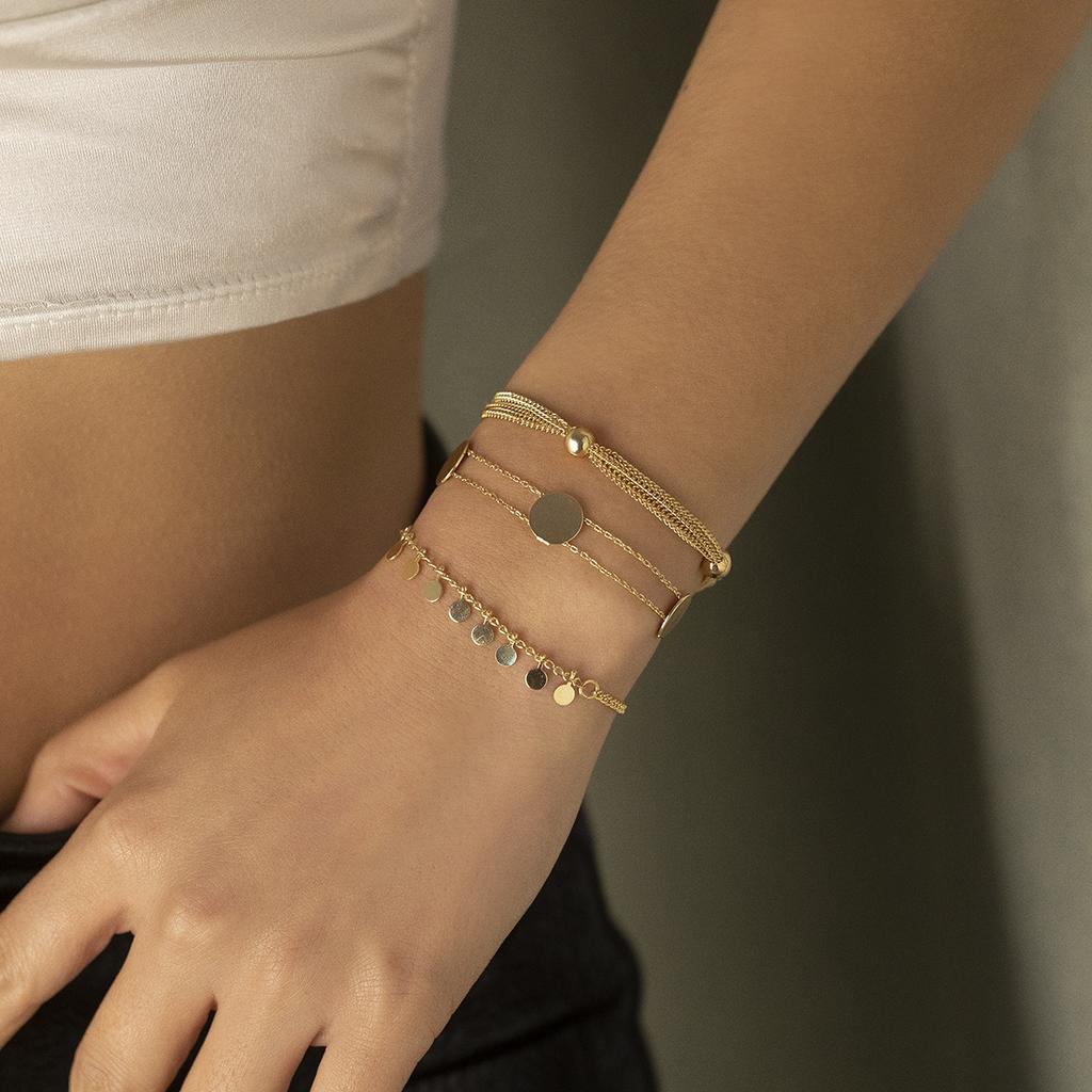 Accessories, simple geometric fringed jewelry for women, retro round bead multi-layer chain sequined bracelet set