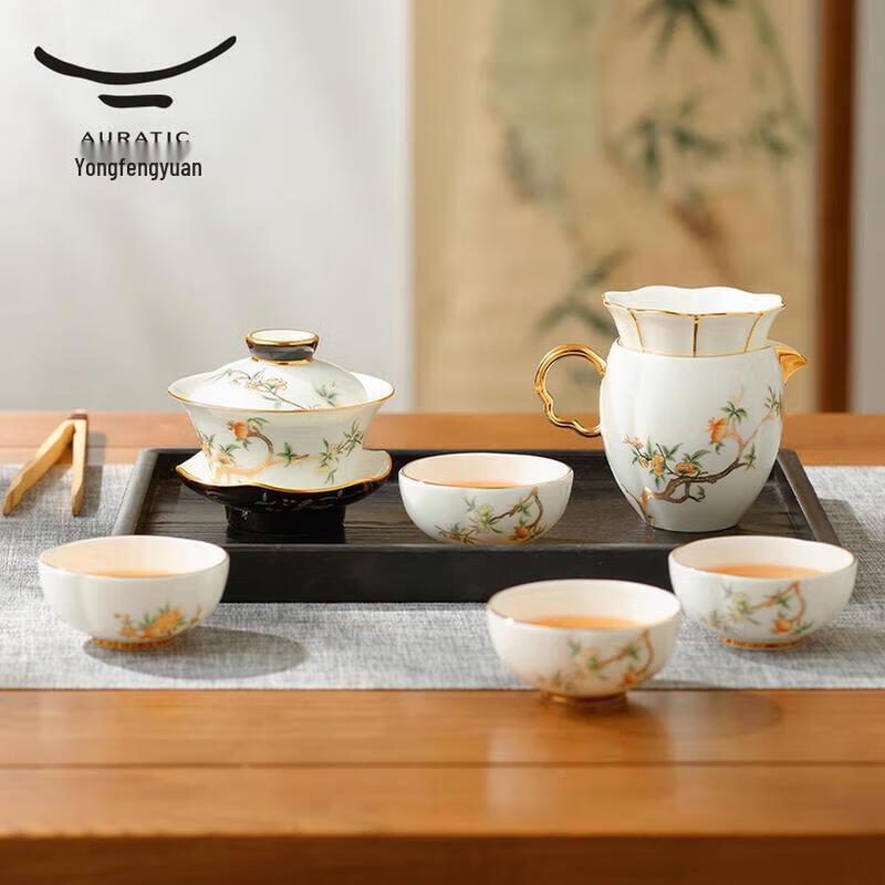 Yongfengyuan Madam Porcelain Pomegranate Garden 9-Piece Tea Set