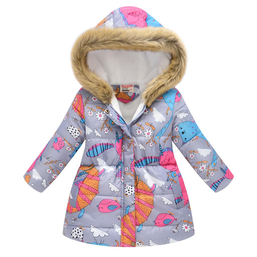 Children's Padded Jacket Boys And Girls Fashion Print Cartoon Big Boy Long Collar Hooded Padded Jacket