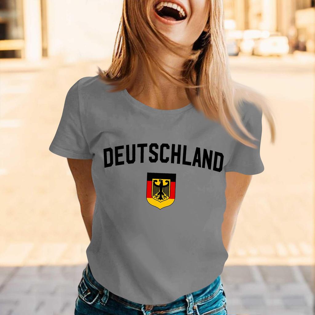 Women's Casual Pullover Short Sleeve T Shirt Crew Neck Letter Print Top Lightweight Comfortable Fit