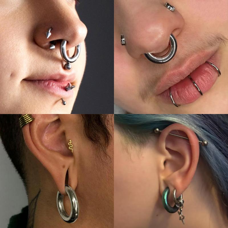ASTM F136 Titanium Large Gauge 4G 6G 8G 10G Single Hinged Clicker Segment Hoop Ring Mirror Septum Nose Piercing Anodizing Body