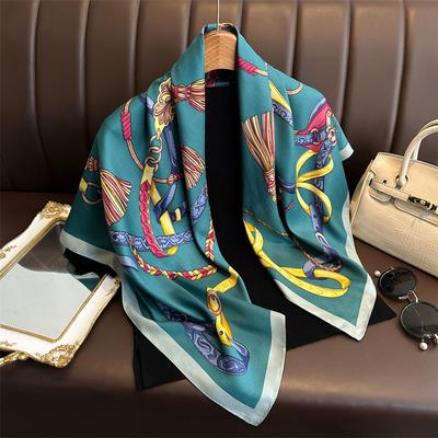 Luxury 90*90Cm Print Silk Scarf Headband Foulard Ribbon Wraps Hairband Neckerchief Female Shawls Bandanna Square Silk Scarf