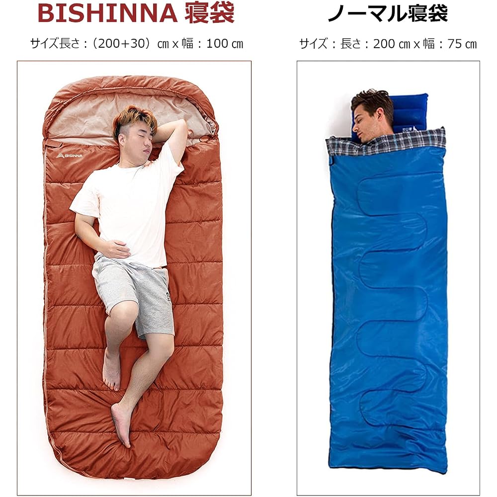 BISINNA Wide Sleeping Bag Envelope Style Washable Waterproof for Camping Outdoor 100cm x 230cm 1.55kg Comfortable Temperature 15°C