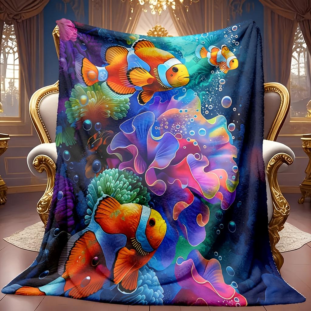 Comfortable Ocean Life Theme Pattern Flannel Blanket Soft High-Definition Digital Print Cooling Blanket All-Season Use! Soft Breathable 100% Polyester