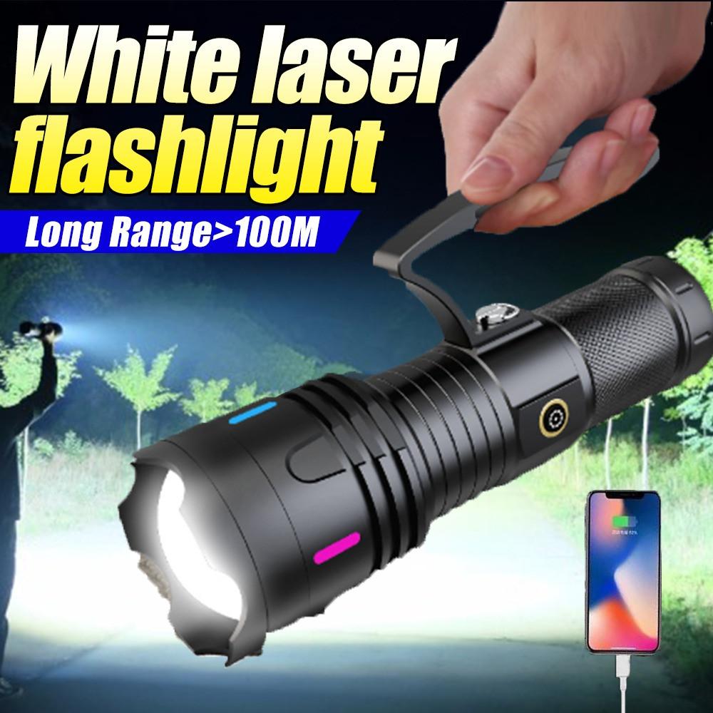 Powerful Super Long Range LED Flashlight Type-C Charging Strong Light 3 Modes Zoom Tactical Handlamp Outdoor Camping Lantern
