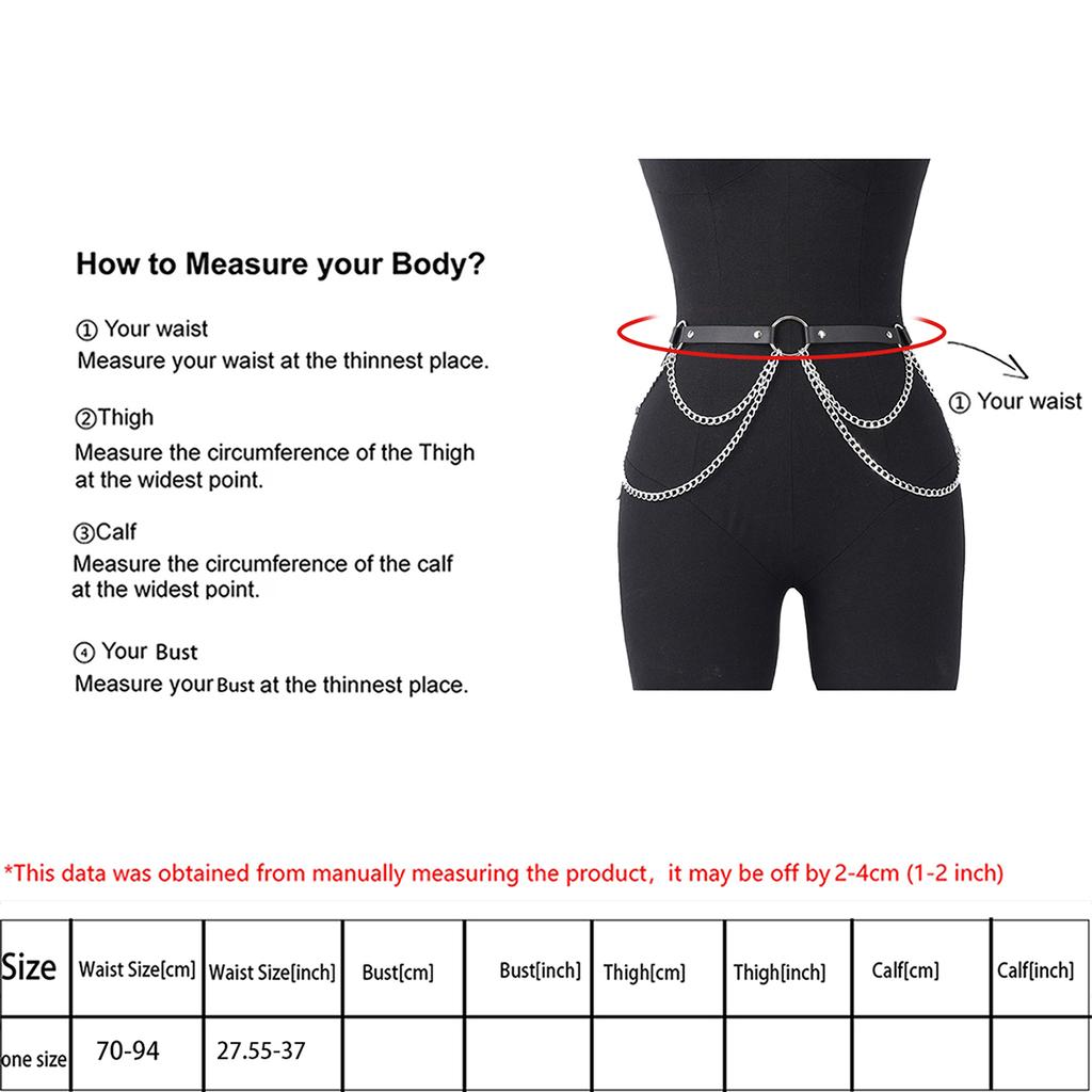 PU Leathet Chain Belt For Women sexy body chain goth  Adjustable Waist Belt for Party Cosplay