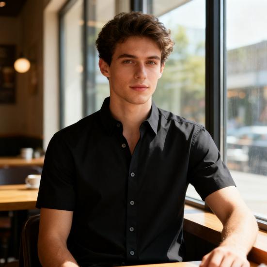 Men Stretchy Dress Shirt Slim Fit Solid Color Lapel Button-down Shirt Wrinkle-Free Short-sleeve Long Sleeve Business Shirt for Work Party Dating