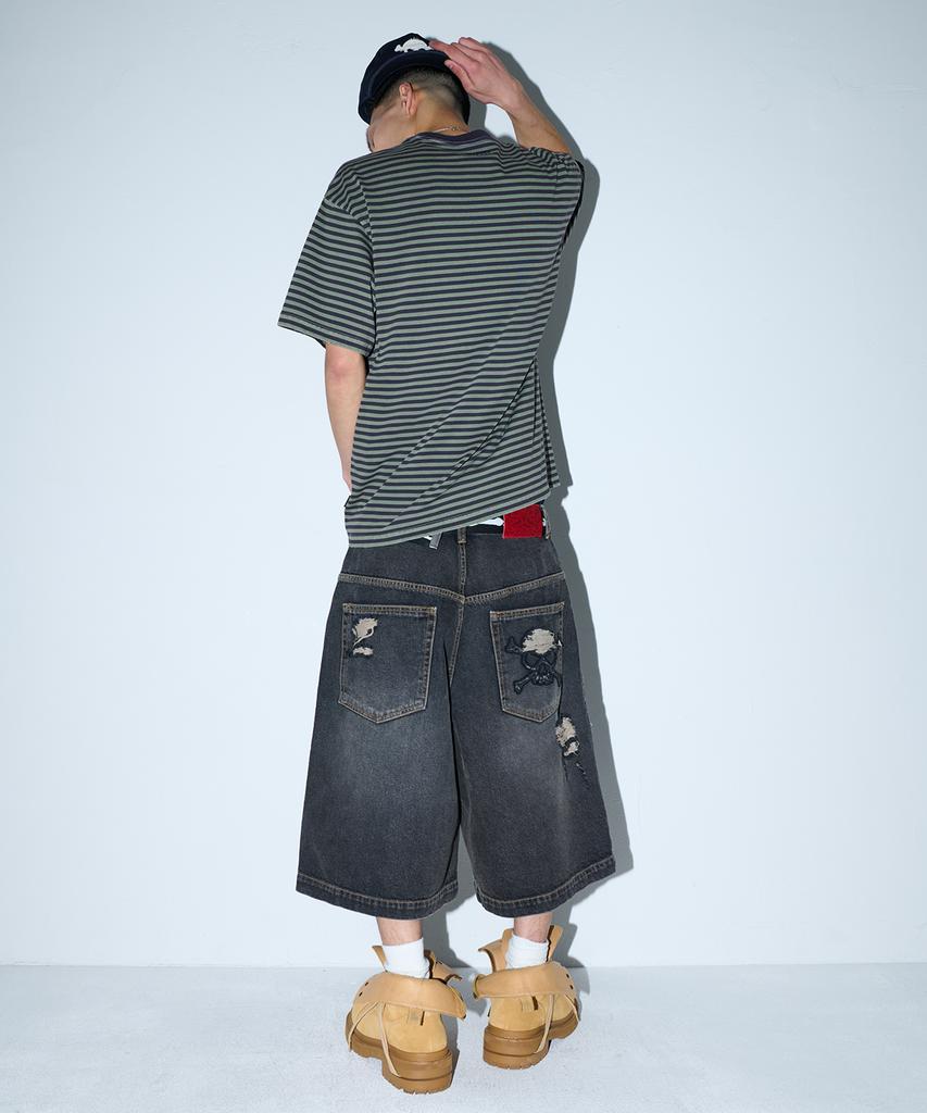 WKNDRS [Koin Seoul] Damaged Striped T-Shirt (Khaki)