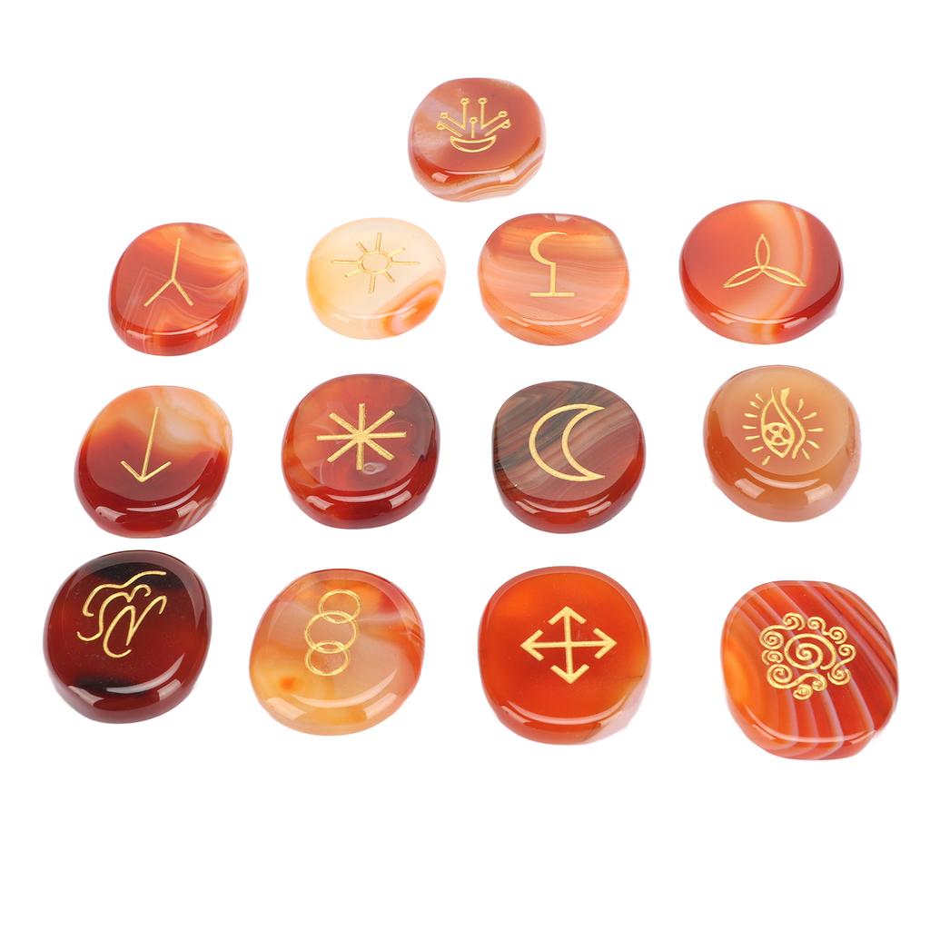 13Pcs Energy Stone Mind Soothing Stones Set with Symbol for Healing Meditation Red
