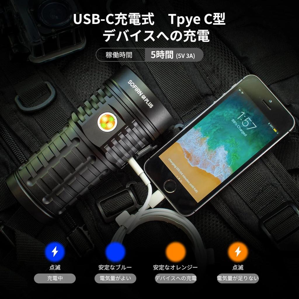 Sofirn Q8 Plus Super USB Super 6 554M Beam Anduril2 Stepless Ideal for Outdoor Disaster Power and Emergencies Flashlight, Powerful, Bright, 16,000