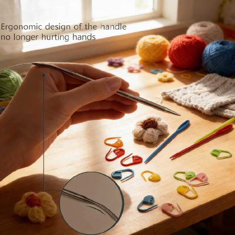Stainless Steel Knitting Needle 100cm Long With Stitching Markers Great For Handcraft