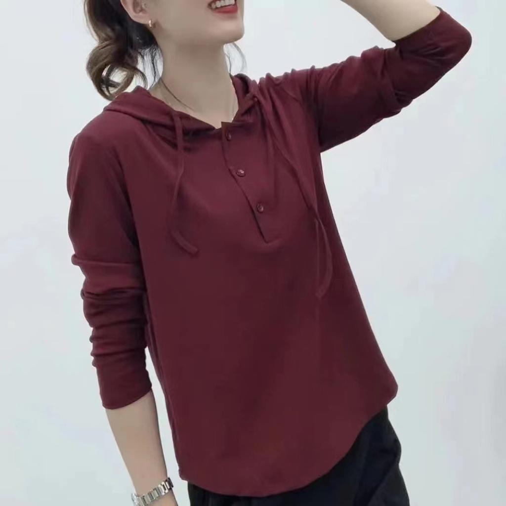 Autumn New Hoodie Women's Long-sleeved Sleeves Hooded Base Shirt Mother's Casual Loose Top Large Size T-shirt Women