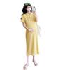 Trendiges Sommer-Strickkleid für Schwangere - Bunter Knopf-POLO-Kragen Rock