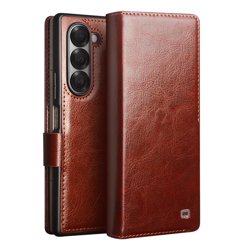 

Qialino Genuine Leather Flip Phone Case For Samsung Galaxy Fold7 /6 /5 Fold 6 fold5 fold 6 Handmade Phone Cover With Card Slots Cover Galaxy Z Fold7