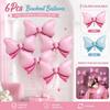 6Pcs Reusable Aluminum Foil Balloons Blue Pink Party Balloons Bow Balloons  Birthday Party