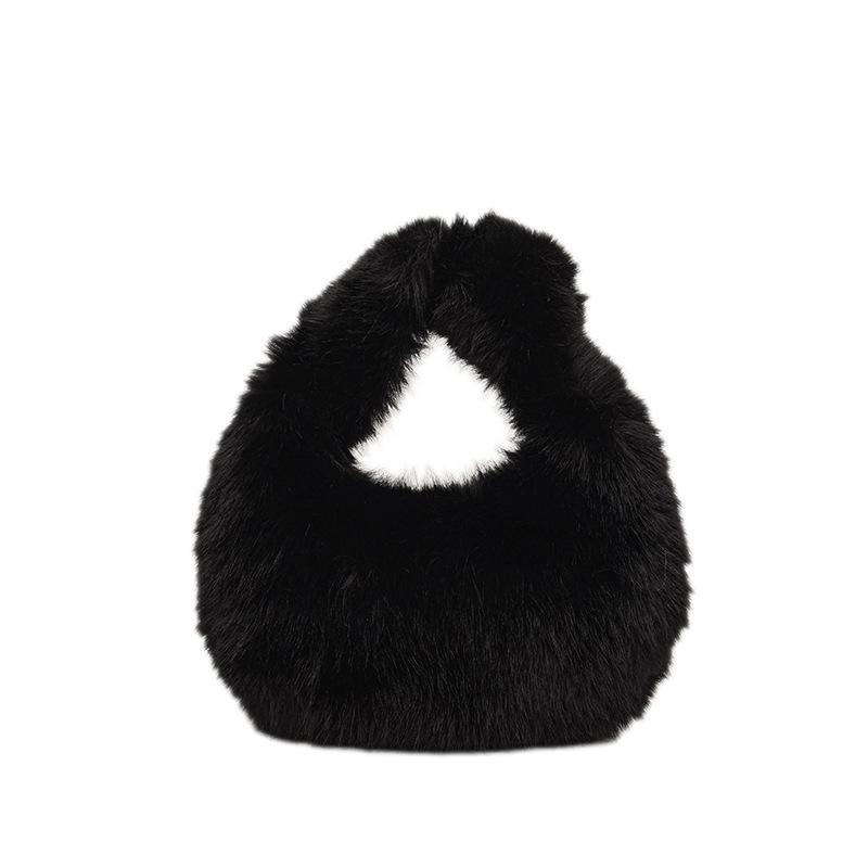 2025 Autumn/Winter Women's Minimalist Fluffy Shoulder Bag - Versatile Solid Color Handbag