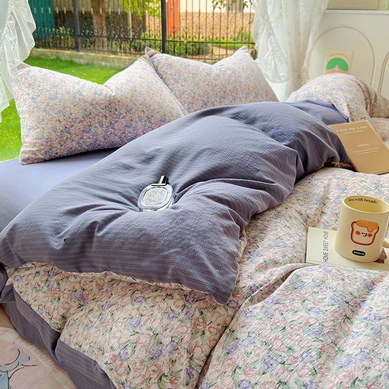 Patru Seturi de Lenjerie de Pat Mică și Proaspătă, Cearșafuri Prietenoase cu Pielea și Respirabile, Fețe de Plapumă, Fețe de Pernă