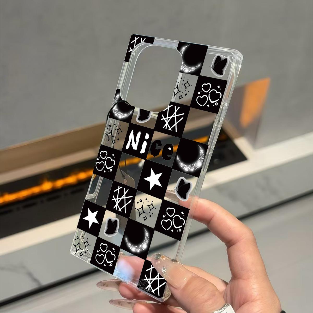 

Square Back Tube Protection Clear Case For iPhone 11 14 Pro Max 12 16 ProMax 13 15 Plus Anti-Oxygen,Grid Moon Pattern Casing iphone 11 ProMax
