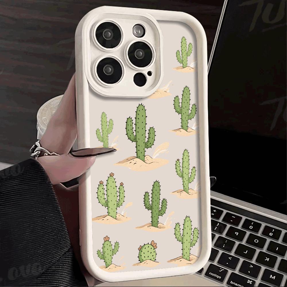 New Pattern Green Cactus Phone Case For iPhone 16 15 14 13 12 11 Pro Max Plus/Mini Shockproof Scratch proof Soft Protect Cover