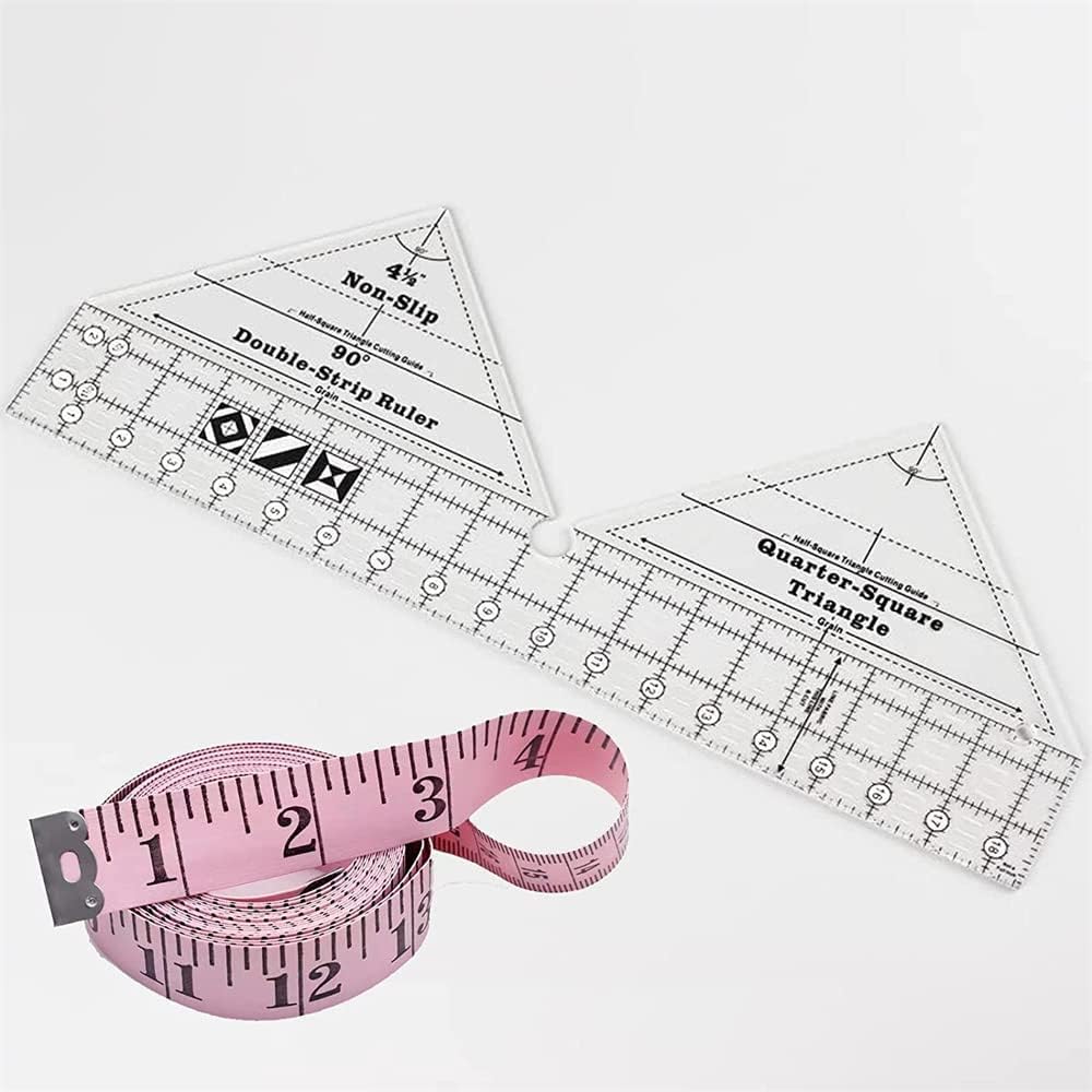 45/60/90 Degree Double Strip Quilting Patchwork Ruler Template Non-Slip Acrylic Quilting Rulers for Quarter Square Triangle Cutting Guide (18in,