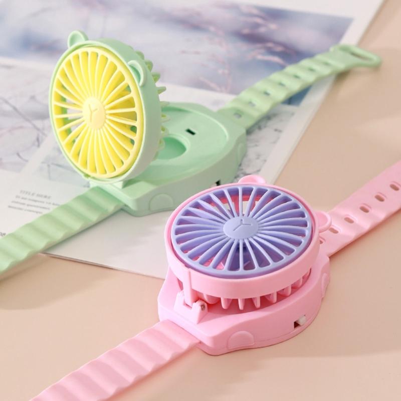 AM4 Battery Operated Powerful Watch Fan Portable Small Lightweight Cartoon Cooling Fan for Girl Kids Indoor Outdoor