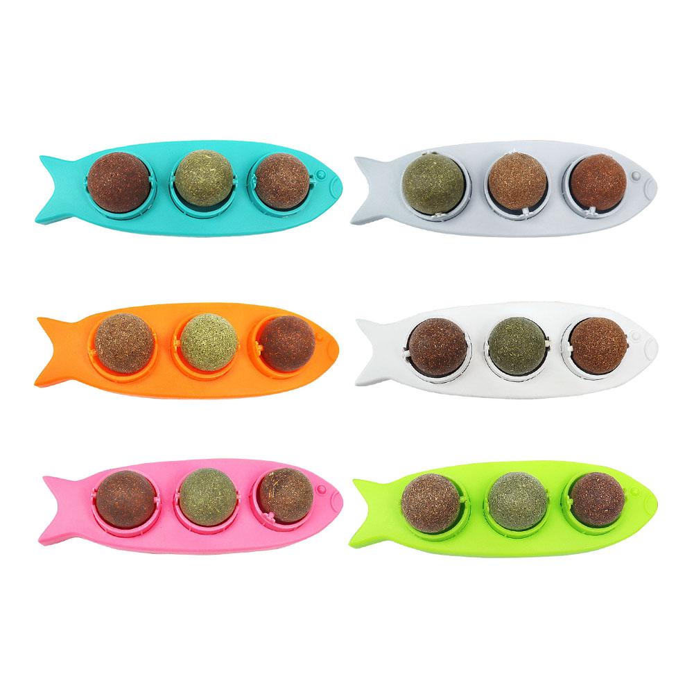 3 In 1 Catnip Ball with Transparent Cover Catnip Balls Toy for Cats Self-Adhesive Catnip Balls Toy Rotatable Pet Health Supplies