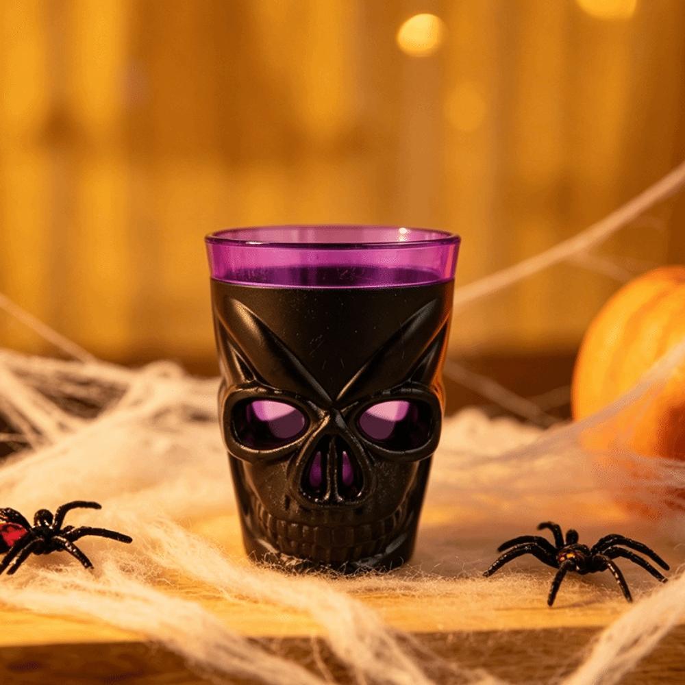 Flashing Halloween Glowing Skull Cup Double Layer Design LED Light Skull Head Glowing Wine Cup Mini Plastic Drinking Mug Bar