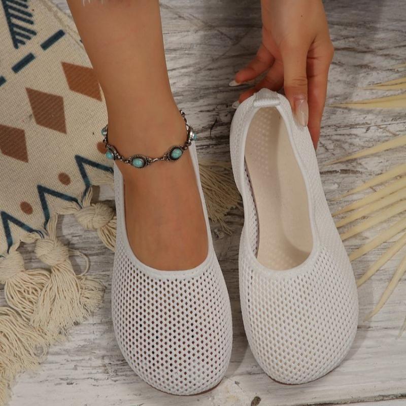 Fashion Women Round Toe Flat Shoes Solid Color Knitted  Casual Breathable Ballet Flats Women Mesh Flat Shoes Loafers Woman
