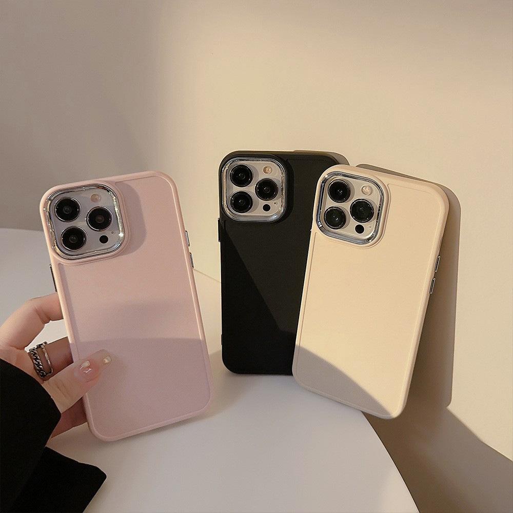 Electroplated Lens Iphone16 Compatible with Apple 17 Phone Case Soft 14 Silicone 13 Simple Solid Color 15pro Max