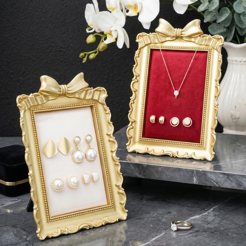 Tabletop Jewelry Display Stand with Soft Lined Panel and Frame for Necklaces Earrings Rings, Home Organization