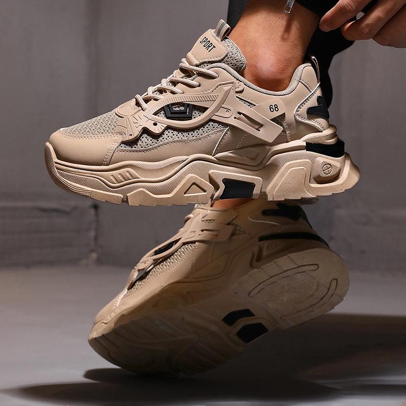 2025 Men's Trendy White Sneakers: Casual Running Shoes with Thick Soles for Teens & Students