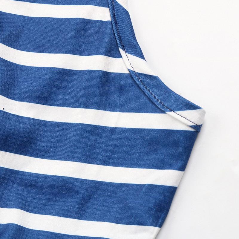 Letní dámské šaty s tílkem O Neck Móda bez rukávů, proužkované šaty