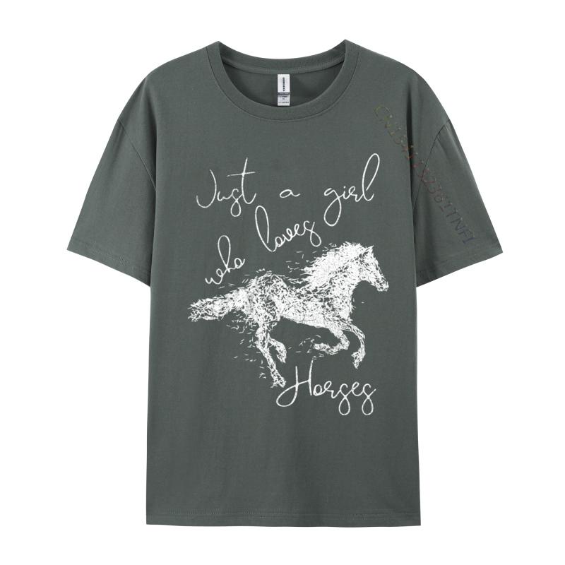 Just A Girl Who Loves Horses Jumping Horse White Silhouette TShirts Funny Tops Tees O Neck New Year Day Pure Cotton