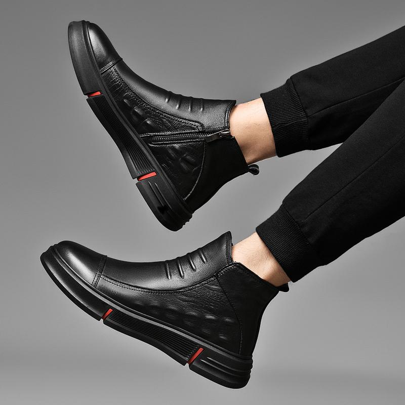 Men Boots High Quality Men Winter Snow Boots Genuine Leather Mens Slip on Low Top Motorcycle Boots 2025 Men Business Ankle Boots