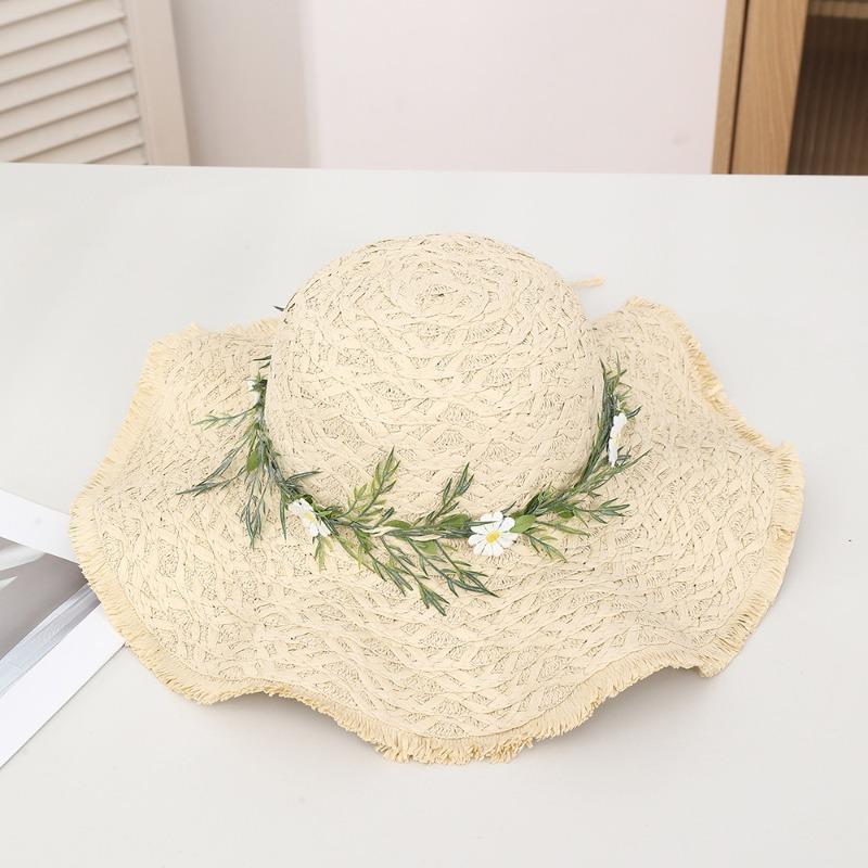 Summer Bow Sun Hat Female, Seaside Beach Vacation Sun Hat Outdoor Big Brim Sun Hat Sweet Straw Hat