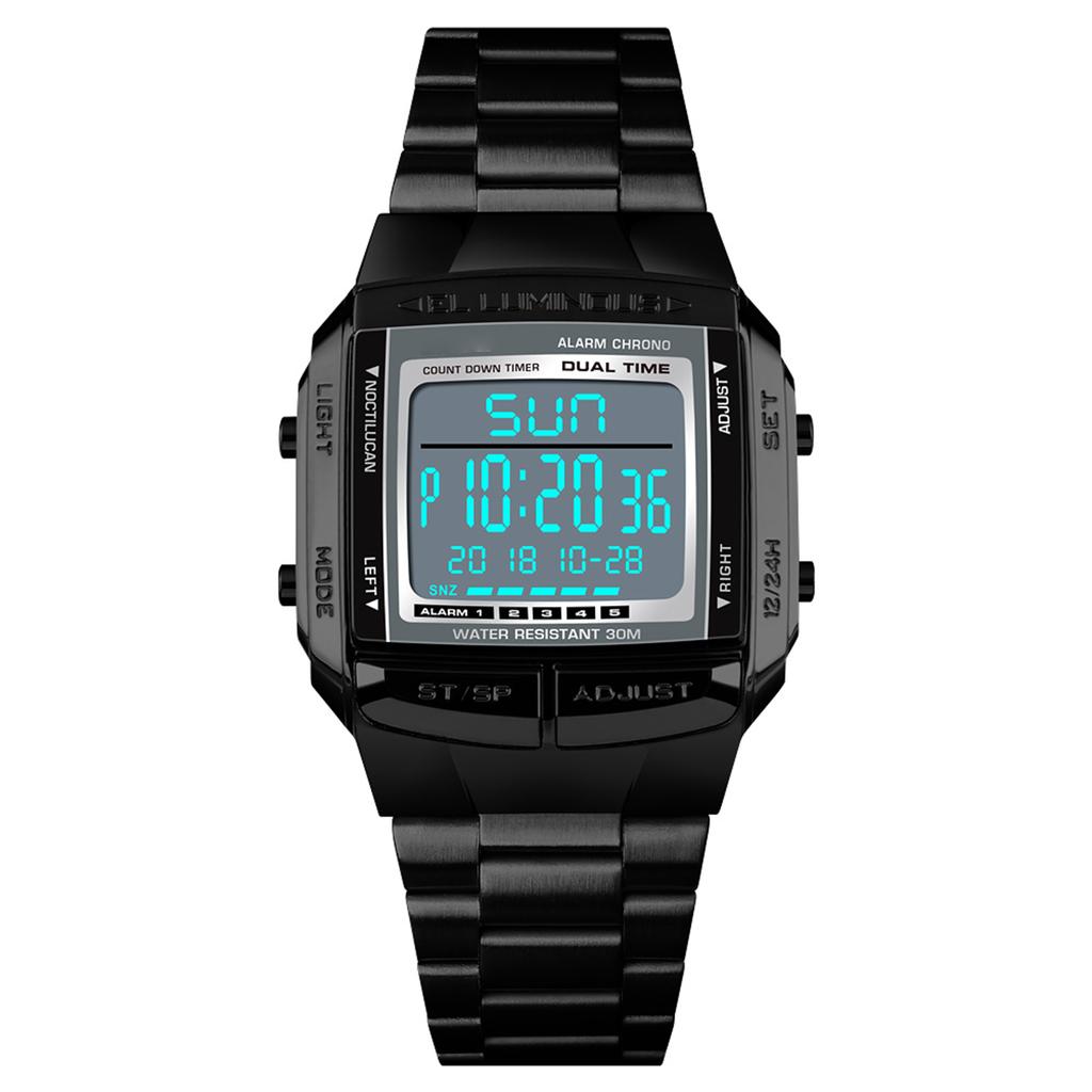 1381 Men Analog Digital Watch Fashion Casual Sports Wristwatch 2 Time 5 Alarm 3 Waterproof Stainless Steel Strap Backlight Multifunctional Wa