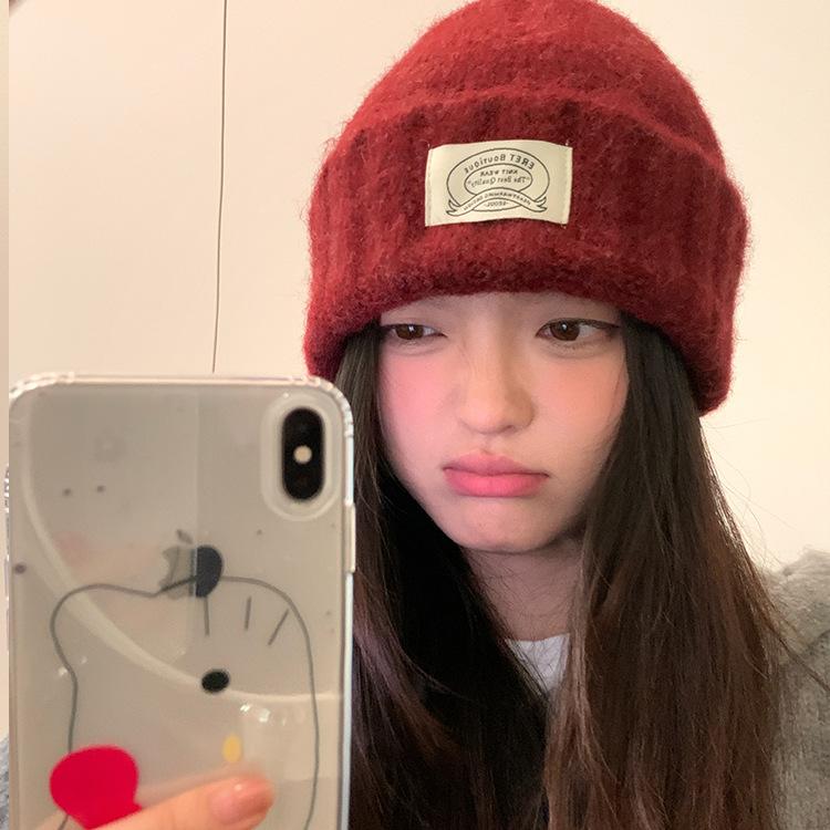 Korean Style Solid Color Knitted Hat for Women New Winter Warm Big Head Circumference Student Couple Woolen Hat Showing Small Face