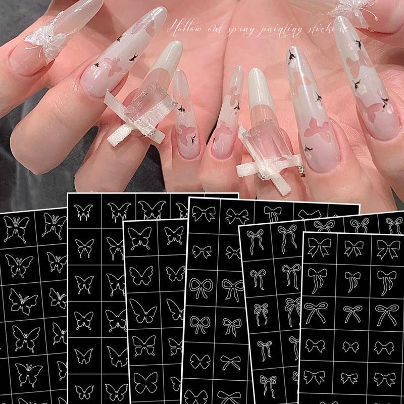 Hallow Butterfly Bow Knot Nail Art Sticker Self Adhesive Sticker Manicure Salon Supply French Smudge Template Auxiliary Sticker