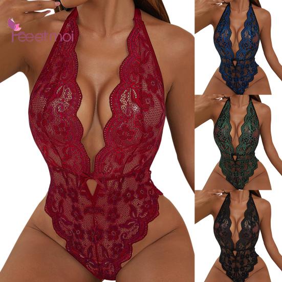 Body One Piece Sexy Deep V Sleep Colthes bez zad Sexy oblečení Krajkové výšivky pro ženy