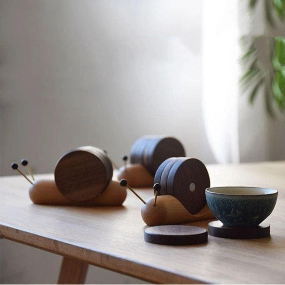 Snail Shape Drink Coaster Set Walnut Wooden Table Insulation Pad Cute Tea Cup Mat  Living Room