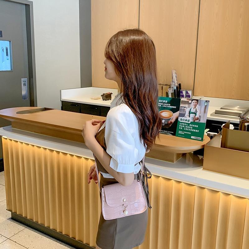 Women's Bag New Stone Pattern Hanging Pearl Simple Small Square Bag Casual Mobile Phone Bag Small Bag Gift Bag