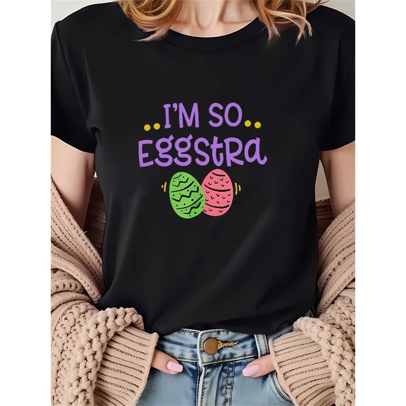 

WOMEN S T-shirt with a Relaxed and Fun Overall Design That Accurately Captures the Festive Atmosphere of Easter Black Short-sleeve Crewneck Printed S чёрный